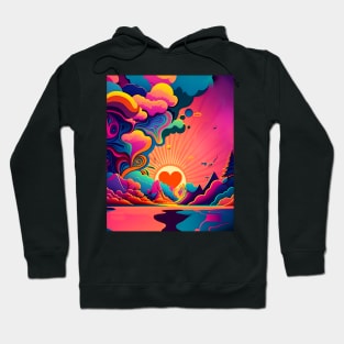 Peace and Love: Harmonious Sunset on a Dark Background Hoodie